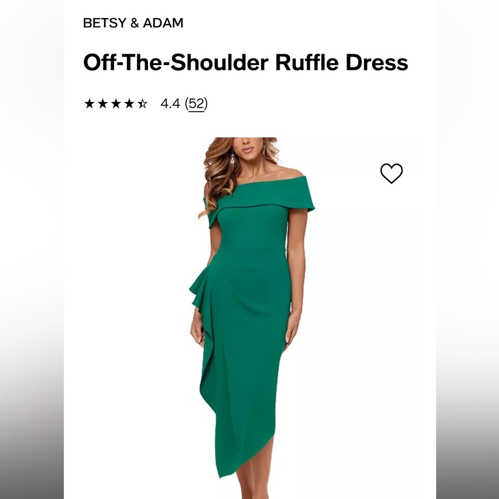 Betsy & Adam Off-the-Shoulder Green Ruffle Dress size 6